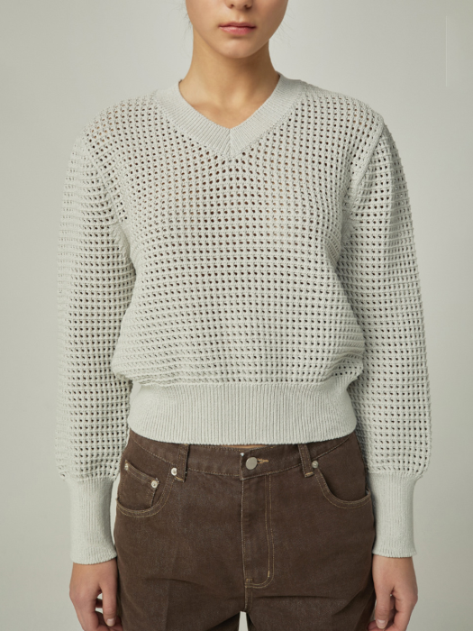 SCOTCH PUNCHING PULLOVER KNIT (MINT GREY)