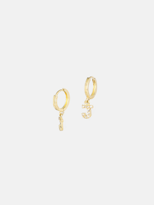[14K GOLD] 이니셜 크리스탈 드롭 옐로우 골드 귀걸이