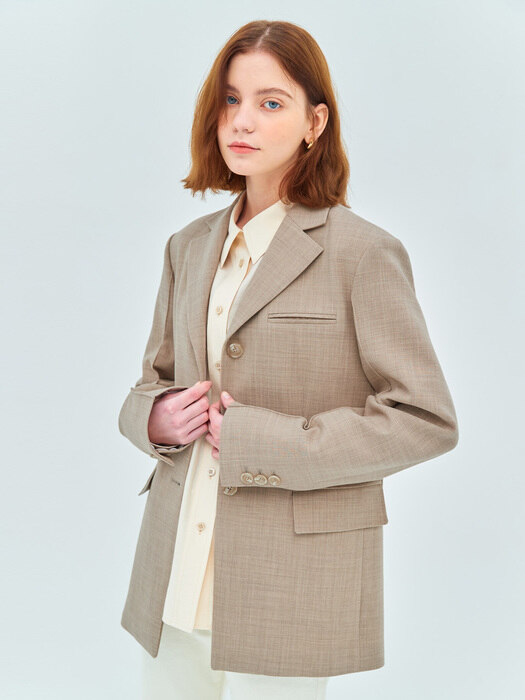 SLEEVE PINTUCK MERINO JACKET(oat beige)