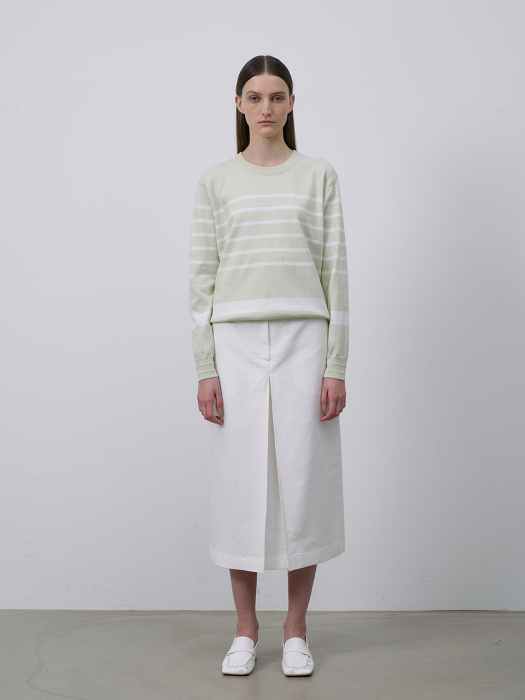 Plain Stripe Cotton Knit -Light Green