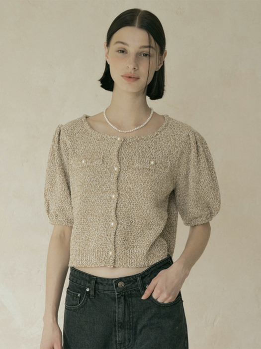 [6color] V. crop tweed knit