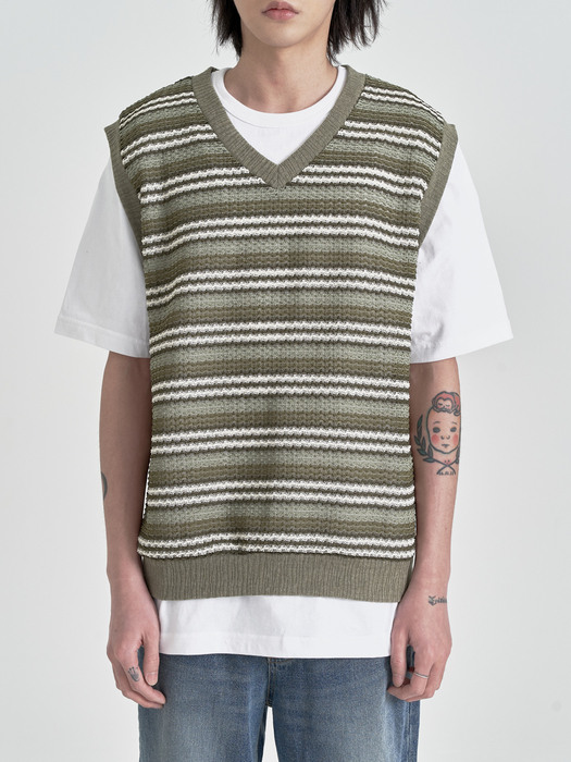 Ethnic Knit Vest (Olive Green)