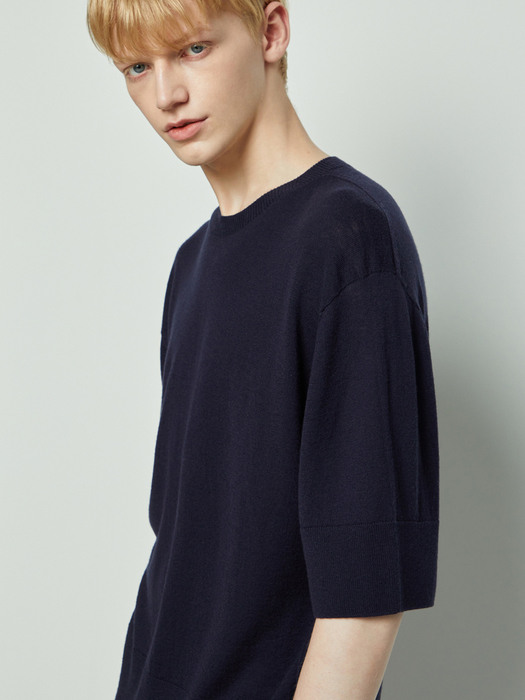 Sheer lambswool whole garment pullover_Navy