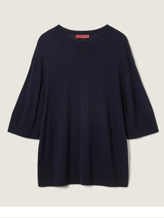 Sheer lambswool whole garment pullover_Navy