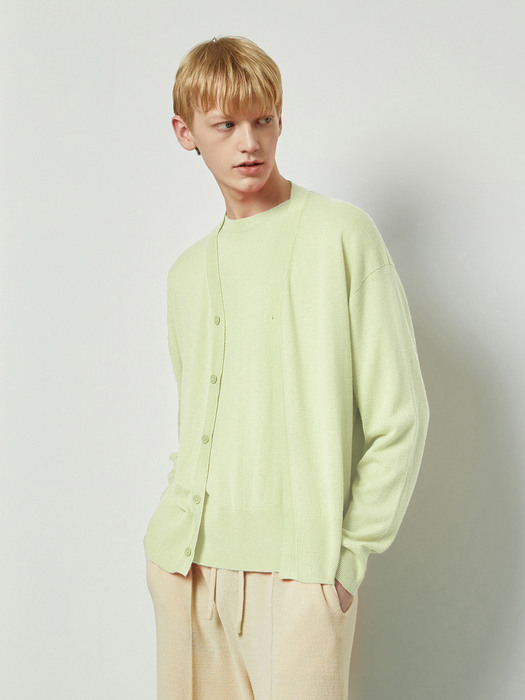 [SET] Sheer lambswool whole garment cardigan / pullover_Lemon