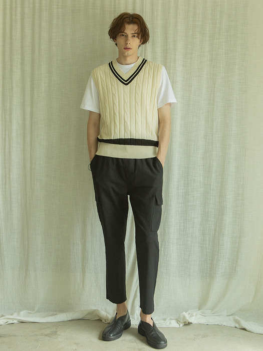 CP-800 Linen wide cargo pants_Black