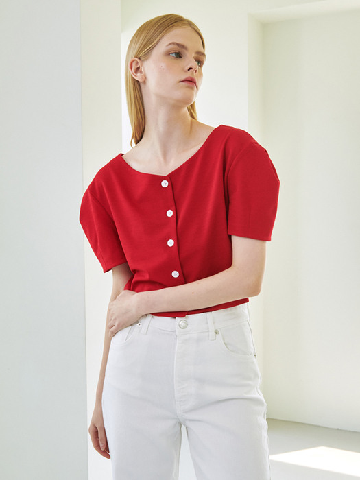 Volume Sleeve Crop Jersey Cardigan - Red