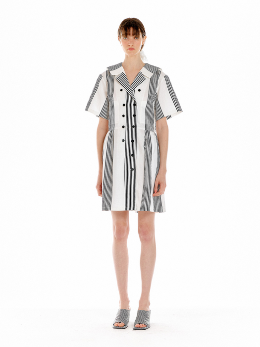 UALO Sailor Collar Mini Dress  - White/Black