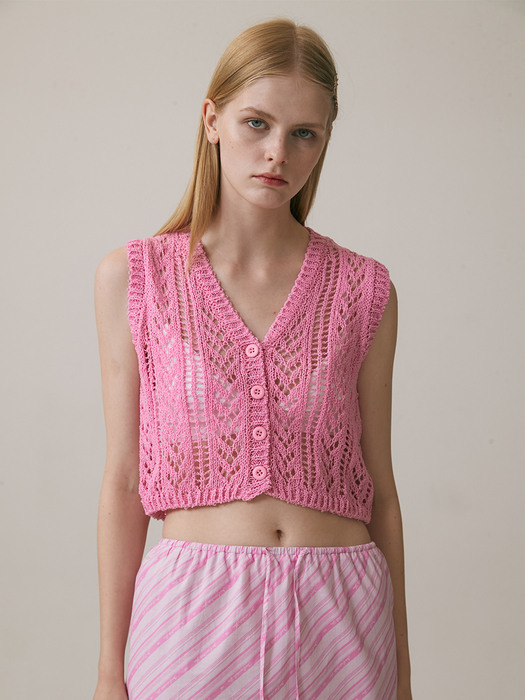22SS_OEF Summer Knit Vest (Hot Pink)
