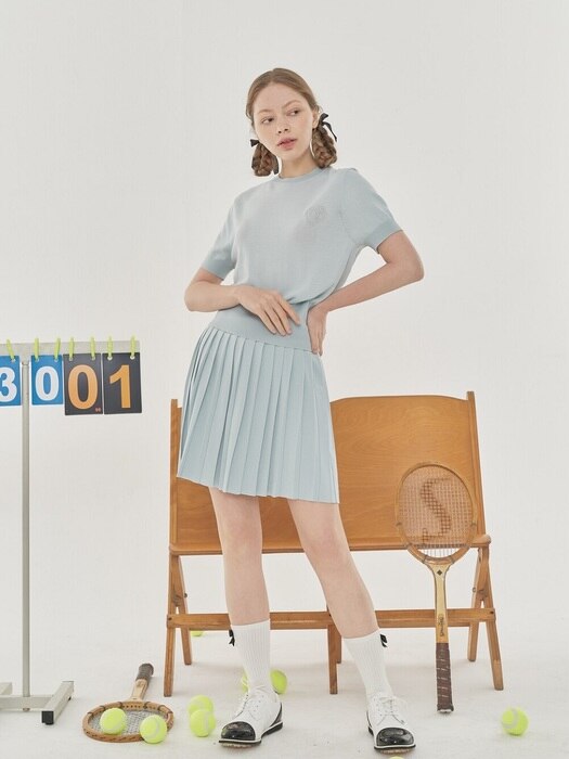 SUMMER SHORT SLEEVE + PLEATED SKIRT SET-UP _Pastel Blue