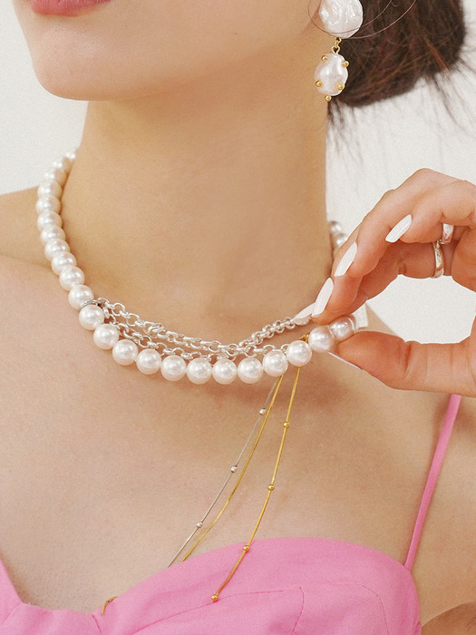 [PEARL&DRAPE]Two chain knot pearl N