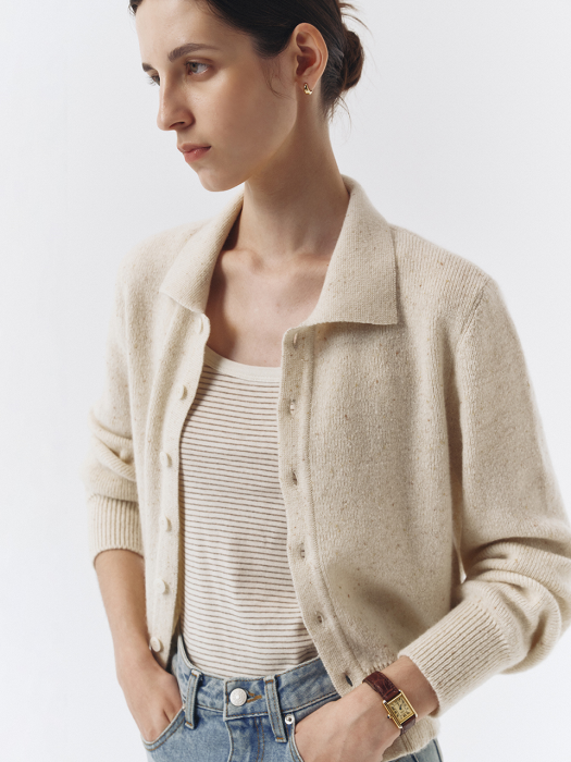 UNISEX OPEN COLLAR KNIT CARDIGAN SOFT CREAM_UDSW2C104CR