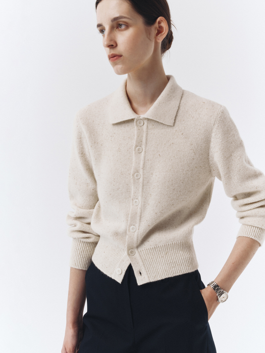 UNISEX OPEN COLLAR KNIT CARDIGAN SOFT CREAM_UDSW2C104CR