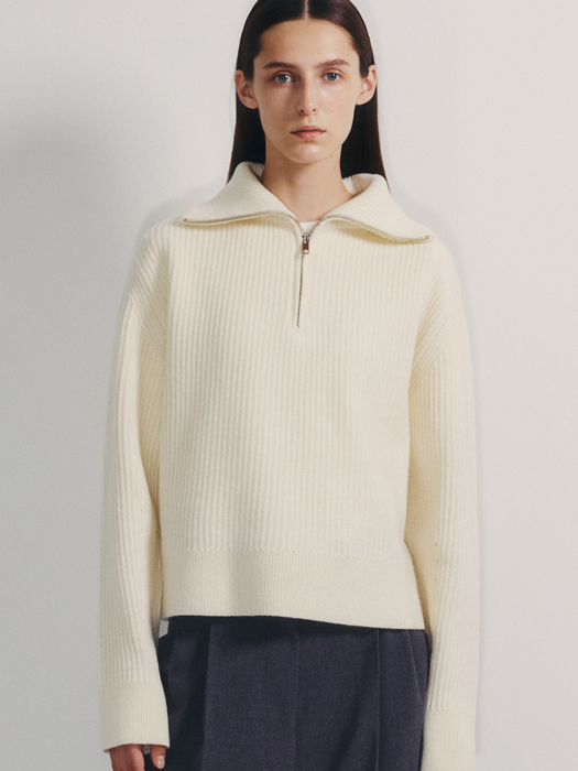 CASHMERE HALF ZIP UP KNIT-IVORY