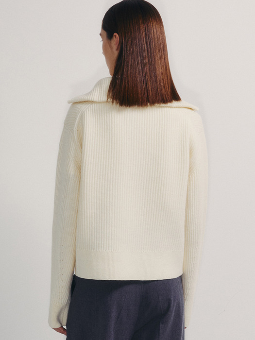 CASHMERE HALF ZIP UP KNIT-IVORY