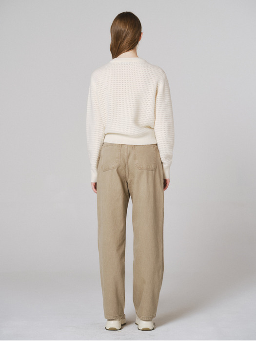 Belted denim pants (beige)