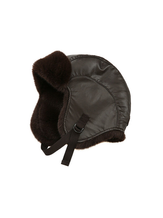 Faux Leather Trapper Hat, Dark Brown