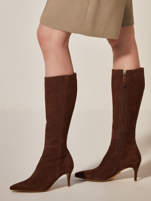 Stiletto Suede Long Boots_Choco Brown