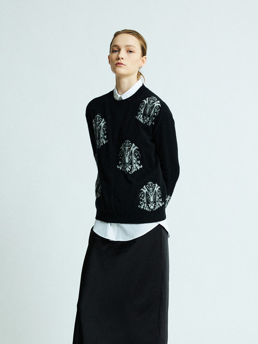 Jacquard Long Sleeve Pullover Black