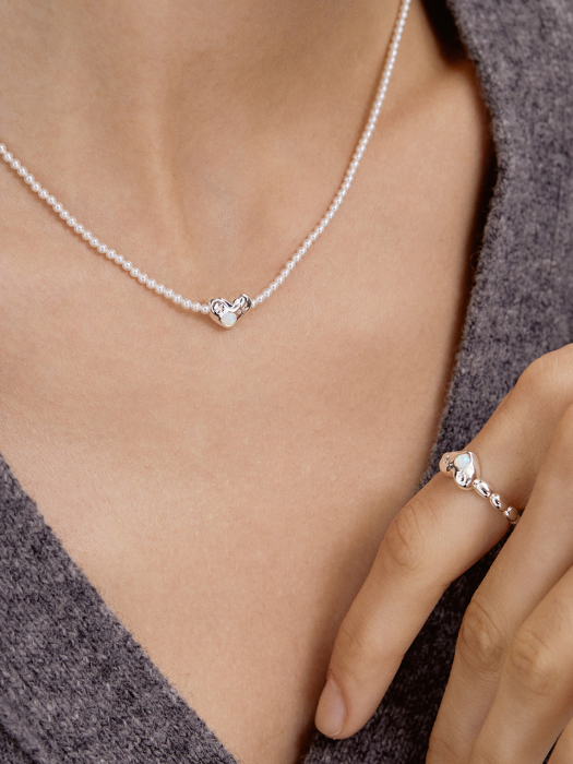 ◇TATIANA◇ (SILVER925) Opal Heart Pearl Necklace NZ2034 타티아나](SILVER925) Opal Heart Pearl Necklace NZ2034
