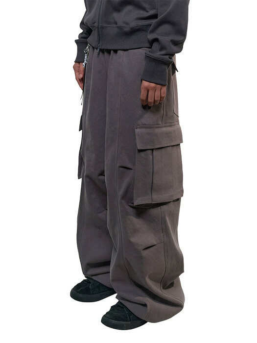 Knee Pin-Tuck Wide Cargo Pants (Gray)