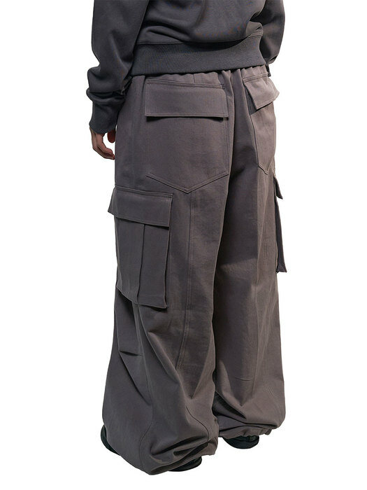 Knee Pin-Tuck Wide Cargo Pants (Gray)
