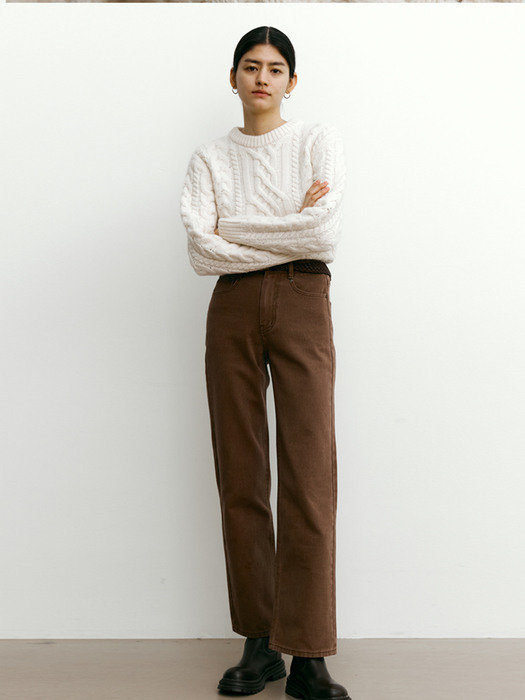 Straight fit washing cation pants [BROWN]