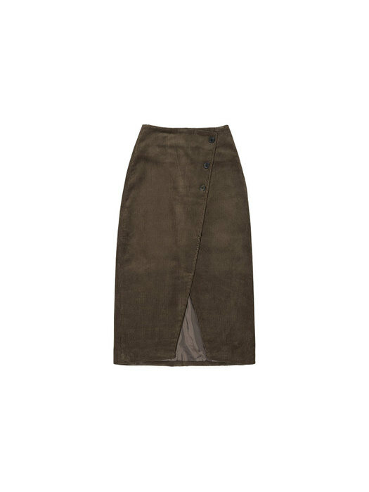 SIST9018 corduroy button skirt_Brown