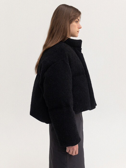 wool boucle crop padding jacket (black)