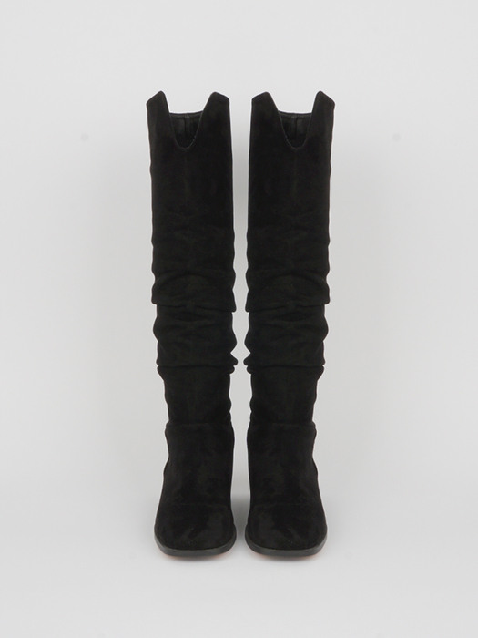 Shirring suede boots (black)