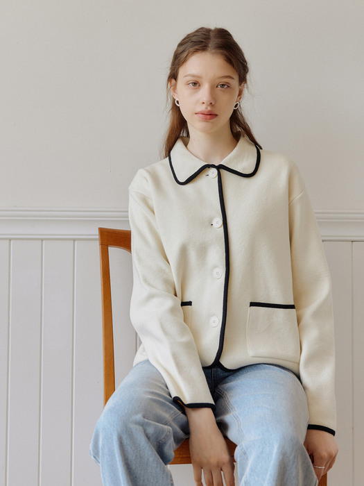 LINE KNIT JACKET_IVORY