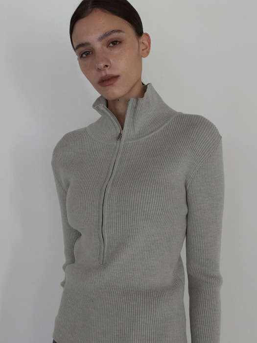 OU1002 wool half zip up knit (oat gray)