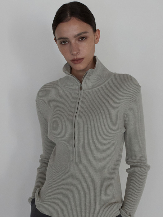 OU1002 wool half zip up knit (oat gray)