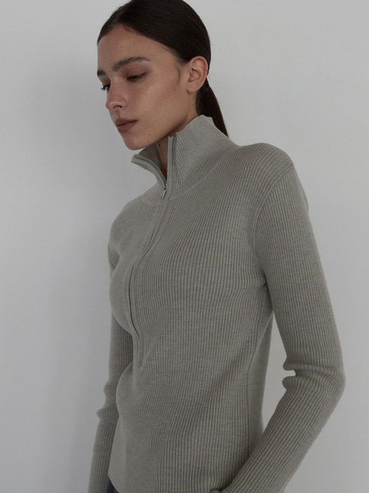 OU1002 wool half zip up knit (oat gray)