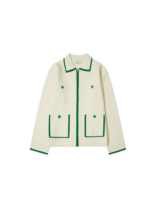 SIKN2059 Color zip up cardigan_Cream green