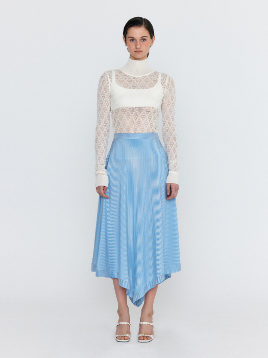 WOLIKA Asymmetric Hem Skirt - Skyblue Stripe