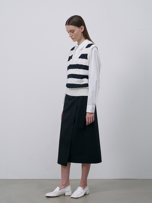 Wool Stitch lap skirt-Navy