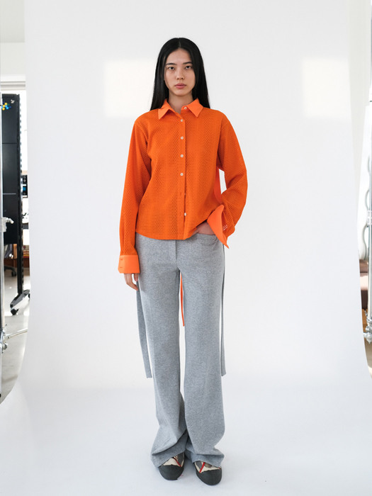 Easy shirt with tie detail in stretch in orange