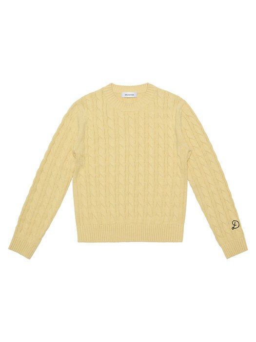 Sleeve Embroidery Cable Pullover, lemon