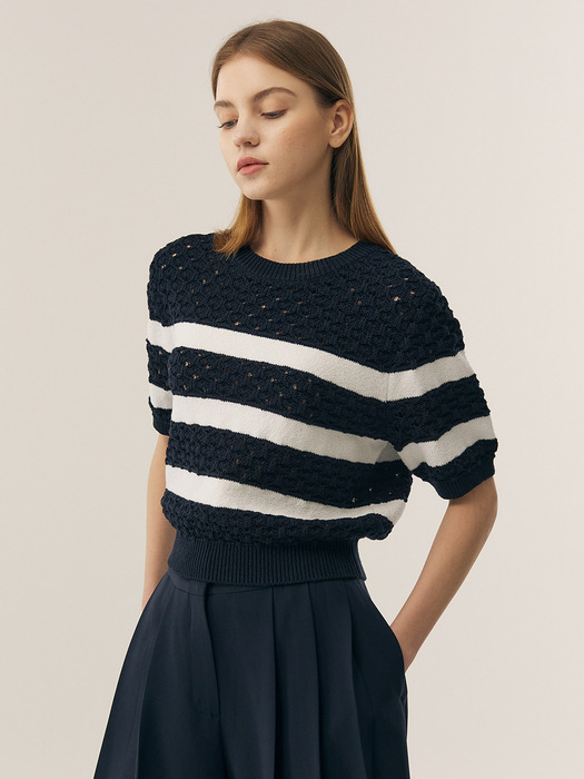 [KNIT] Netted Stripe Knit Top