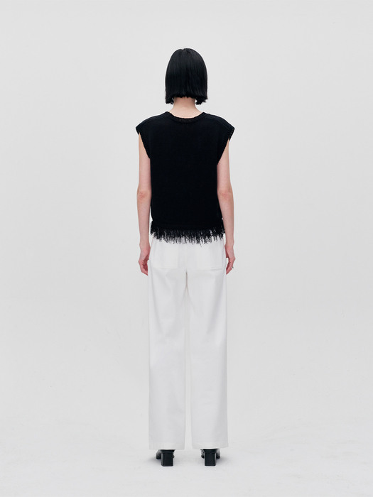 FRAYED HEM KNIT VEST BLACK