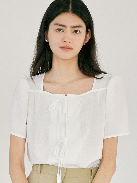 H Square Ribbon 2way Blouse_White