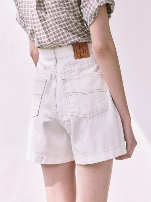 Half Cotton White Denim Pants_White