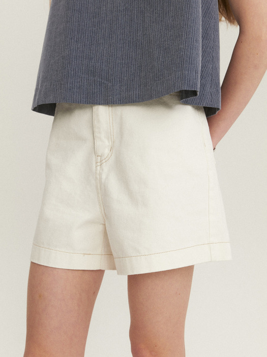 Half Cotton White Denim Pants_White