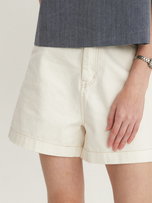 Half Cotton White Denim Pants_White