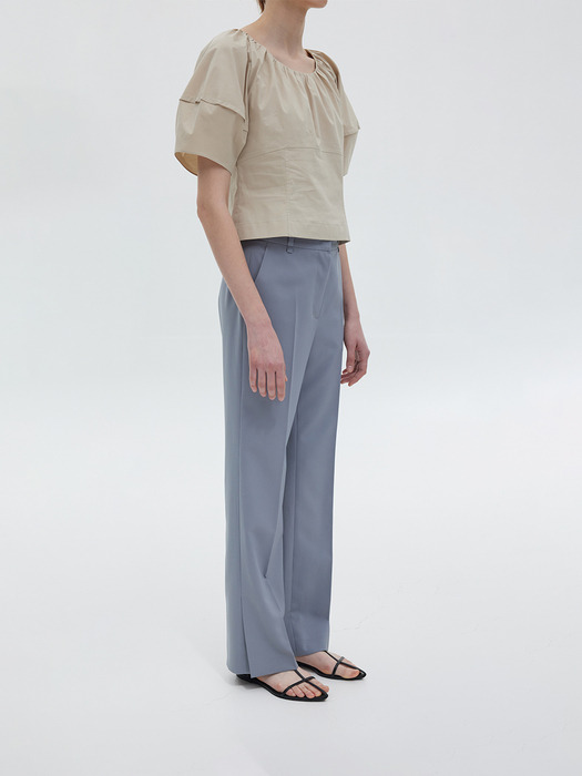 Slit Semi-Flare Pants_Ash Blue