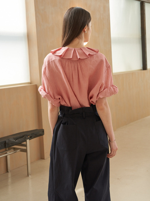 Collar pleats linen blouse (Pink)