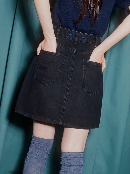 Signature Unbalance Denim Mini Skirt  Black (KE3827M515)