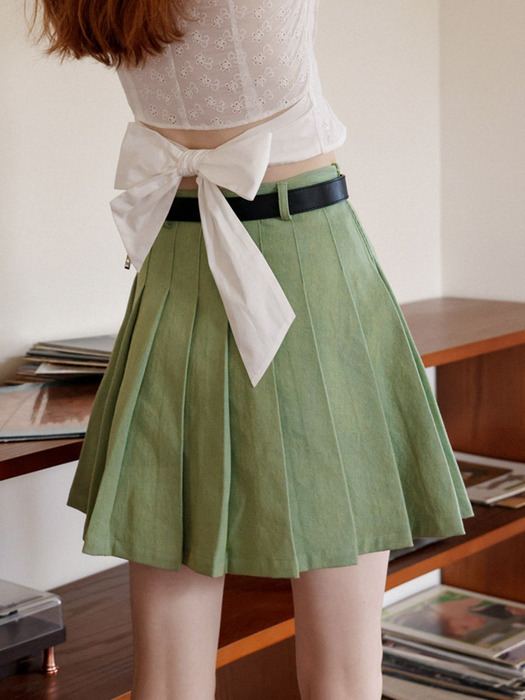 Cest_Green short a line pleated skirt