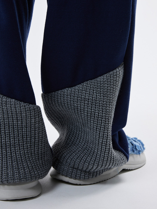 KNIT MIXED TWO TUCK WIDE SWEAT PANTS - NAVY